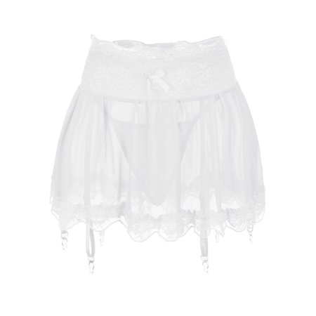 Roliyen Women Fashion Sexy Lingerie Skirt with Garter Belt Mesh Skirt Mini Skirt