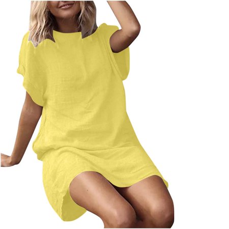 Womens Summer Dresses Casual Women S Fashion Casual Summer Solid Color Round Neck Short Sleeve Dress Cute Sundresses for Women 2292