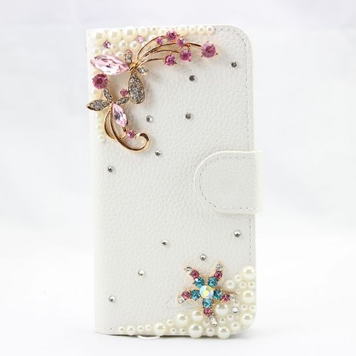 Yeah Fashion 3D Bling Leather Wallet Card Flip Case Cover Skin for HTC Windows Phone 8x 6990 (2butterfly Pink) thumbnail