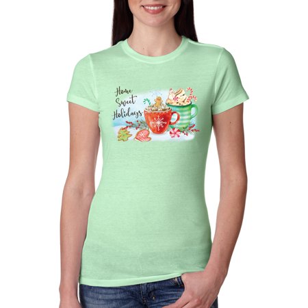 Home Sweet Holidays Christmas Womens Slim Fit Junior Tee  Mint  Large