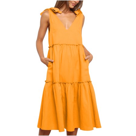 Womens Summer Dresses Casual Women S Sun Dress Solid Color Dress Summer Strap Dress a Line MIDI Dress Cute Sundresses for Women 0516