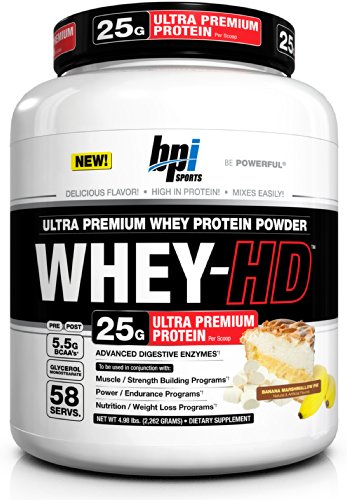 BPI Sports Whey-HD Ultra Premium Whey Protein Powder, Banana Marshmallow Pie, 4.98 Pound (Pack of 4)