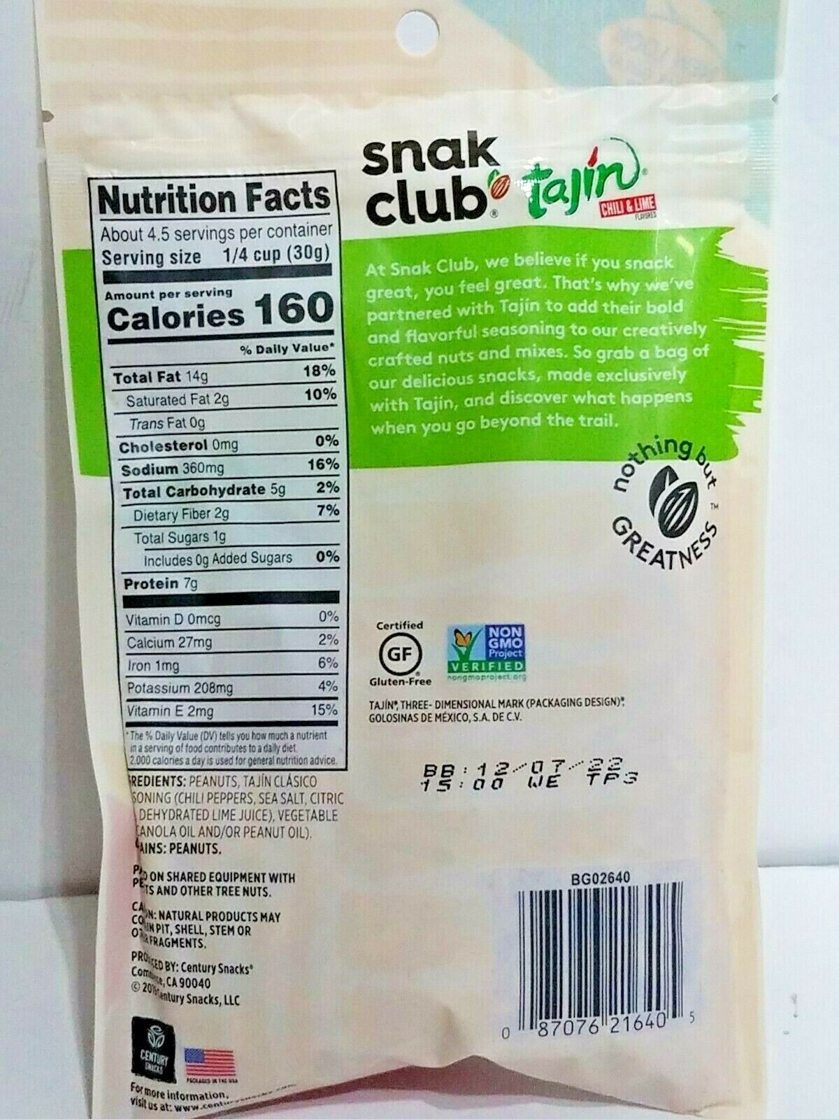 Snak Club Tajin Chili and Lime Peanuts 5 Oz Bagged (Pack of 6) thumbnail