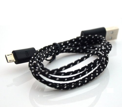 NoveltyThunder - Black 3M Extra Long Micro Fabric Braided Cable Lead for Nokia: 100, 101, 3720 Classic, 500, 5330 Mobile TV Edition, 600, 6210 Navigat