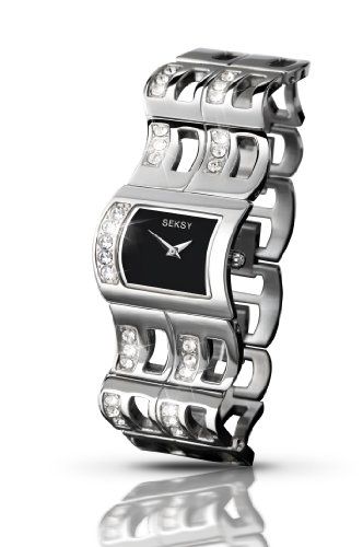 Seksy Curve by Sekonda Black Dial Stone Set Bracelet Ladies Watch 4722
