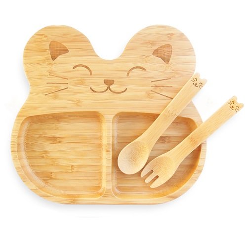 La-Boos Kids/ Tots/ Children/ Baby, Bamboo Cat Plate and Cutlery Sets (SGS Certified, Toxin-Free, Melamine Free, Biodegradable, Eco-Friendly, Ergonomi thumbnail