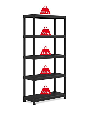 Heavy Duty 5 Tier Plastic Racking Shelf Shelves Shelving Storage Unit - 275 Kg Load Capacity! 55 Kg per Shelf! High or Wide Multi-Functional Units!
