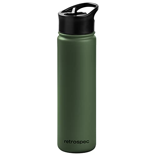 Retrospec Alder Insulated Water Bottle with Straw Lid & Handle Cap - Stainless Steel Wide Mouth Double-Wall Vacuum Insulated Thermos - BPA Free Leakpr thumbnail