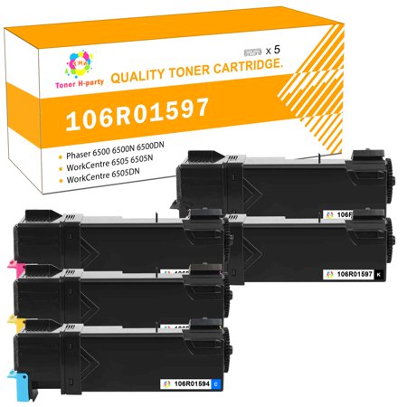Toner H-Party 5-Pack Compatible Toner for Xerox 106R01597 106R01594 106R01595 106R01596 Use with Phaser 6500 6500N 6500DN  WorkCentre 6505 6505N 6505D
