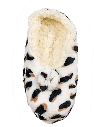 LADIES TOOTSIES SLIPPERS LEOPARD ZEBRA ANIMAL PRINT PADDED SHERPA BALLERINA (One Size UK 4-8, Beige Leopard)