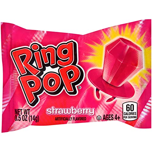 Ring Pop Individually Wrapped Pink Strawberry Bulk Lollipop Easter Pack - 30 Count Strawberry Flavored Lollipop Suckers - Fun Candy for Easter Decorat thumbnail