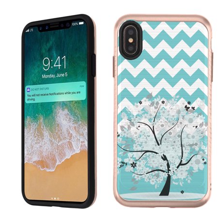 For Apple iPhone XS Max Case  OneToughShield ® Dual Layer Bumper Protector Phone Case Cover with Brushed Texture (Rose Gold Color) - Chevron/Teal/Tre