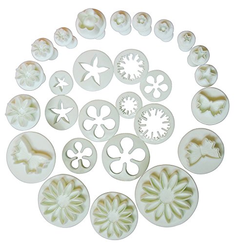 Outop 10 Sets (33 Pcs) Plunger Cutters Sugarcraft Cake Decorating (Heart, Veined Butterfly, Star, Daisy, Veined Rose Leaf ,Carnation, Blossom, Flower,