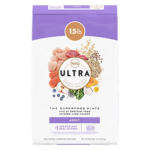 NUTRO ULTRA Adult High Protein Natural Dry Dog Food with a Trio of Proteins from Chicken, Lamb and Salmon, 15 Lb. Bag