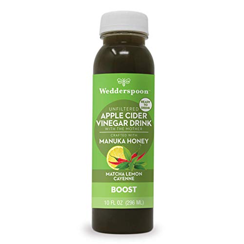 Wedderspoon Apple Cider Drinking Vinegar with Manuka Honey, Boost, Matcha Lemon Cayenne, 10 Fl Oz