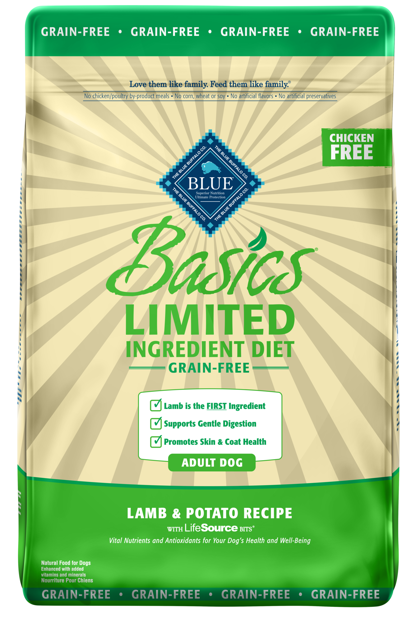 Blue Buffalo Basics Grain-Free Dry Dog Food  Adult  Limited Ingredient Diet  Lamb  22 Lbs