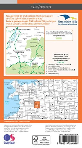 Ordnance Survey Explorer 216 Welshpool & Montegomery Map with Digital Version, Orange thumbnail