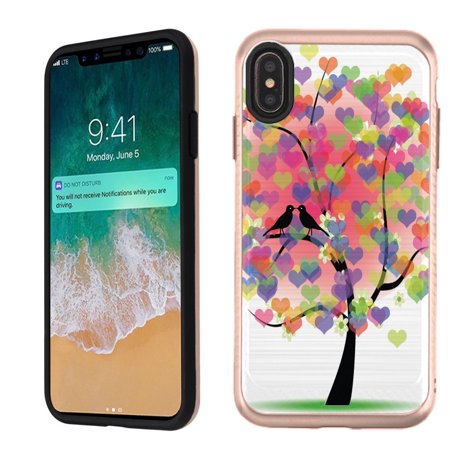 For Apple iPhone XS Max Case  OneToughShield ® Dual Layer Bumper Protector Phone Case Cover with Brushed Texture (Rose Gold Color) - Color Hearts Tre