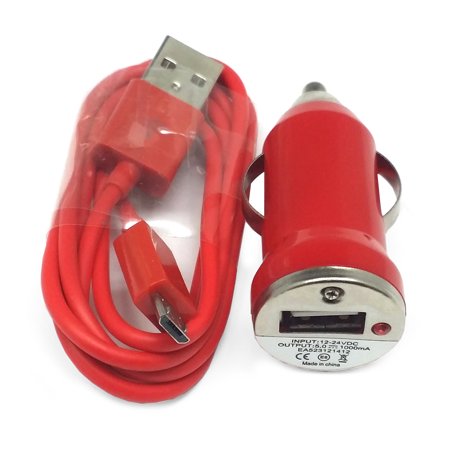 Importer520 Red Combo Mini Compact 1000mAh Car Charger + Micro USB Data Sync / Battery Charge Cable for HTC?Windows Phone 8X HTC 6990 HTC Zenith(at&T)
