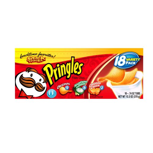 Pringles Snack Stacks, 3-Flavor Variety Pack (9-Original, 6-SourCream & Onion, 3-Cheddar Cheese), 18 Count, 0.74 Ounce Package