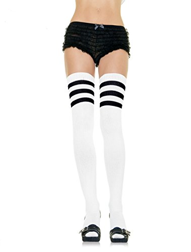 Leg Avenue White Black Athletic Striped Thigh High Socks - 6605