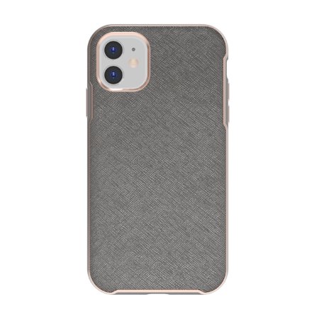 Photo 1 of Onn. Vegan Leather with Rose Gold Metallic Trim Phone Case for iPhone 11 / iPhone XR - Gray