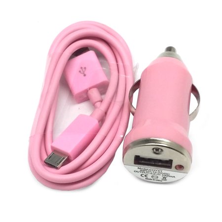 Importer520 Light Pink Combo Mini Compact 1000mAh Car Charger + Micro USB Data Sync / Battery Charge Cable for HTC Windows Phone 8X HTC 6990 HTC Zenit