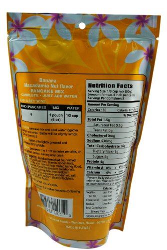 Banana Macadamia Nut Flavor Pancake Mix - 6 X 6 Oz - Made in Hawaii - Complete, Just Add Water