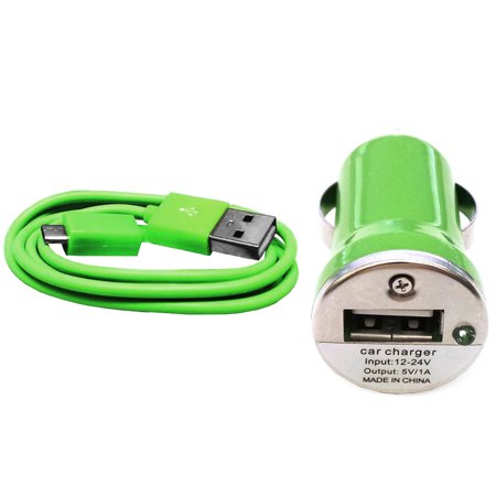 Importer520 Green Combo Mini Compact 1000mAh Car Charger + Micro USB Data Sync / Battery Charge Cable for HTC Windows Phone 8X HTC 6990 HTC Zenith(at 