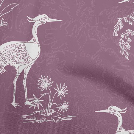 OneOone Silk Tabby Purple Fabric Asian Japanese Floral Birds with Plants Craft Projects Decor Fabric Printed by the Yard 42 Inch Wide-6755