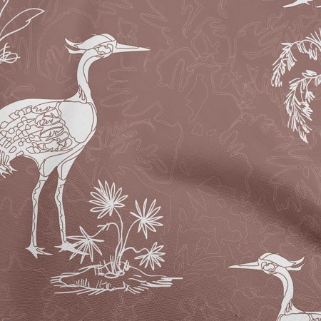 OneOone Viscose Chiffon Brown Fabric Asian Japanese Floral Birds with Plants Dress Material Fabric Print Fabric by the Yard 42 Inch Wide-6229