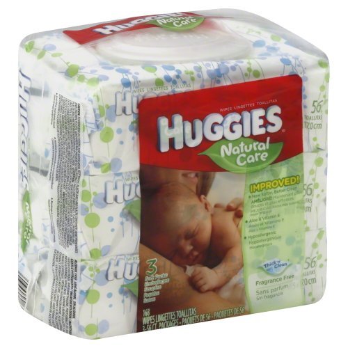 Huggies Natural Care Fragrance Free Soft Pack Wipes - 3 Packs of 56 Sheets Each; 168ct. Total