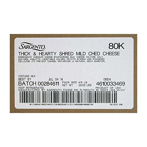 Sargento Shredded Mild Cheddar Cheese, 5 Pound -- 4 per Case.