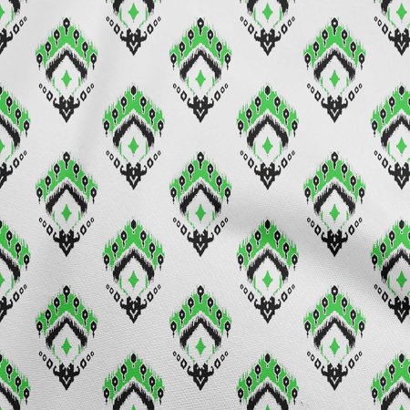 OneOone Cotton Silk Green Fabric Asian Ikat Fabric for Sewing Printed Craft Fabric by the Yard 42 Inch Wide-9657