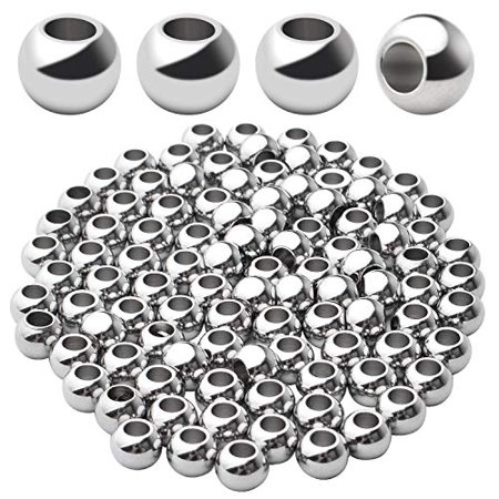 Aylifu 100pcs Smooth Round Spacer Beads 304 Stainless Steel Rondelle Beads Spacers Seamless Loose Beads for DIY Crafts Jewelry Bracelet Necklace Makin