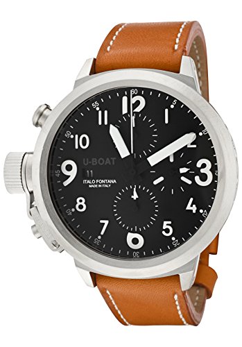U Boat Black Dial Stainless Steel Orange Brown Leather Mens Watch 6249