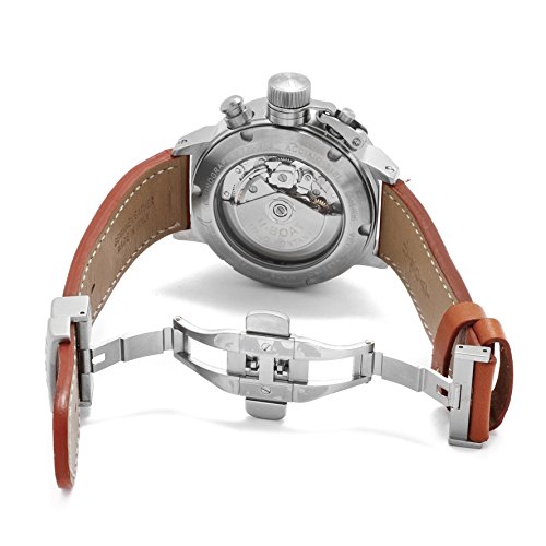 U Boat Black Dial Stainless Steel Orange Brown Leather Mens Watch 6249 thumbnail