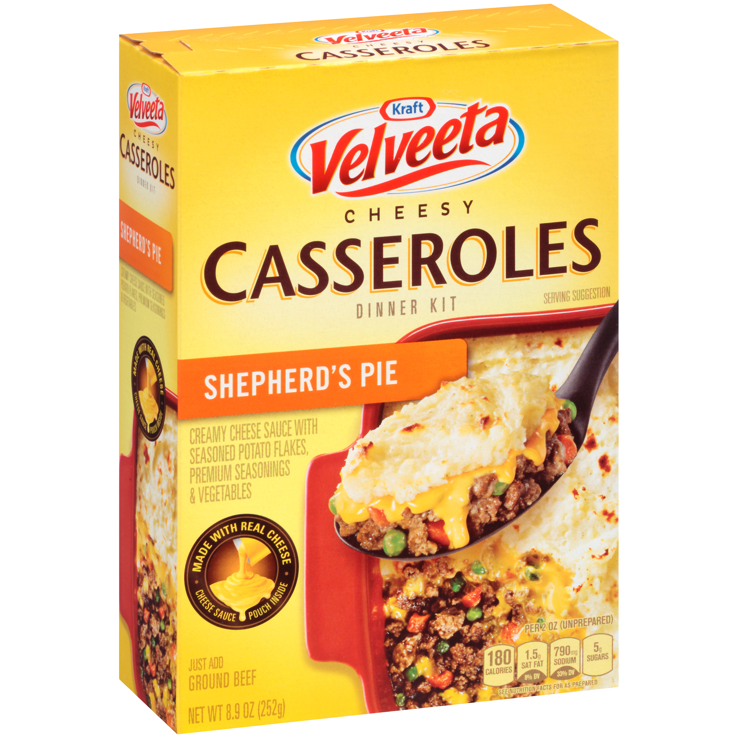 SHEPHERD'S PIE CREAMY CHEESE SAUCE WITH SEASONED POTATO FLAKES, PREMIUM SEASONINGS & VEGETABLES CHEESY CASSEROLES DINNER KIT, SHEPHERD'S PIE