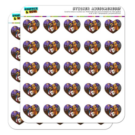 Nativity Scene Baby Jesus Mary Joseph Christmas Christian Bible 1  Heart Shaped Planner Calendar Scrapbook Craft Opaque Stickers