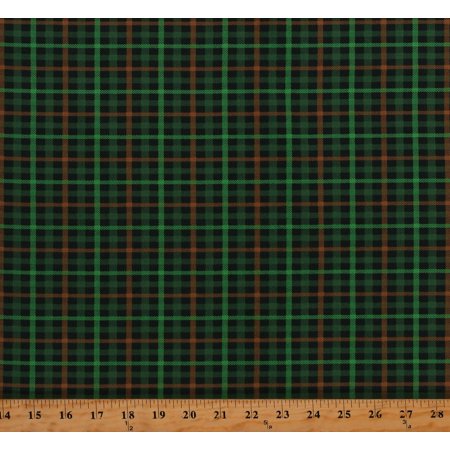 Cotton Saint Patrick S Day Plaid Green Gold Irish Hello Lucky Cotton Fabric Print by the Yard (9734-69)