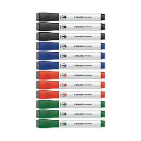 U Brands Chisel Tip Low-Odor Dry-Erase Markers with Erasers  Broad Chisel Tip  Assorted Colors  12/Pack (3981U0012)