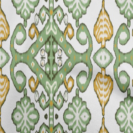 OneOone Rayon Green Fabric Asian Ikat Fabric for Sewing Printed Craft Fabric by the Yard 56 Inch Wide-9303