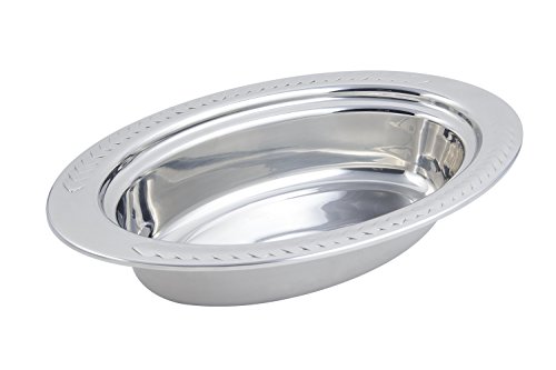 Bon Chef 5499 Heavy Gauge Hi Polished Stainless Steel Oval Pan, Laurel Design, 6-1/8 Quart Capacity, 19