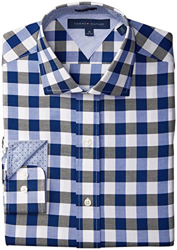 Tommy Hilfiger Men's Slim Fit Buffalo Check, Blue, 17 32/33