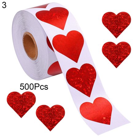 HEVIRGO 500Pcs/Roll Heart-shaped Labels Sticker Candy Gift Box Wedding Valentines Decals Brown Coated Paper