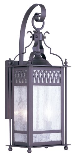 Livex Lighting 4742-07 Outdoor Wall Lantern with Seeded Glass Shades, Bronze