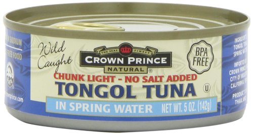 12 Pack : Crown Prince Natural Chunk Light Tongol Tuna in Spring Water, No Salt Added, 5 Ounce Cans