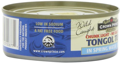 12 Pack : Crown Prince Natural Chunk Light Tongol Tuna in Spring Water, No Salt Added, 5 Ounce Cans thumbnail