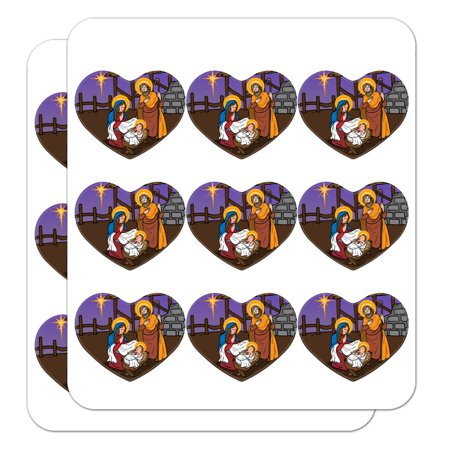 Nativity Scene Baby Jesus Mary Joseph Christmas Christian Bible Heart Shaped Planner Calendar Scrapbook Craft Stickers