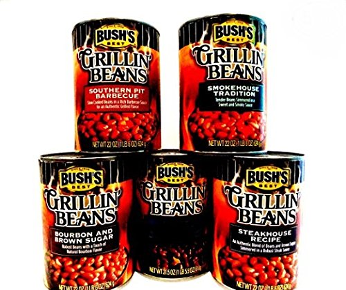 Bush's Grillin' Baked Beans, VARIETY 4 Pack + FREE Can of MAPLE CURED BACON Beans + 48 Piece Set of Heavy Duty Plastic Utensils. Pack Includes 1 Can O